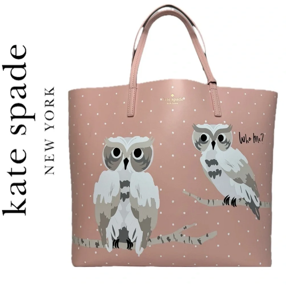 Kate Spade Blaze A Trail Pink Polkadot Owl Tote Bag